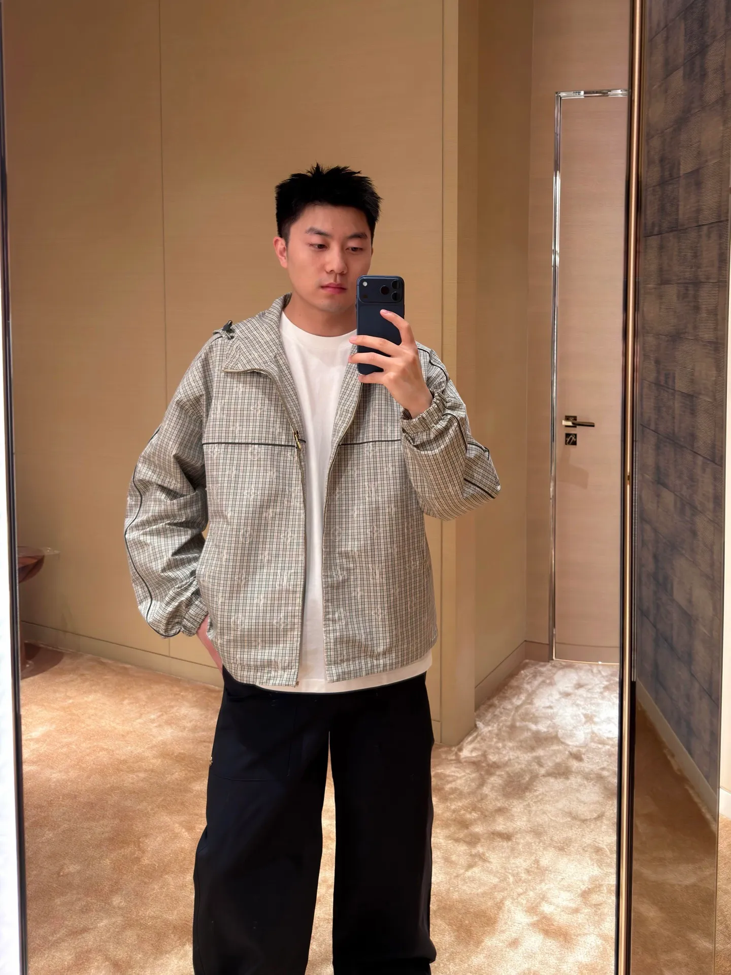 Louis Vuitton/Louis Vuitton plaid logo zipper hooded jacket
